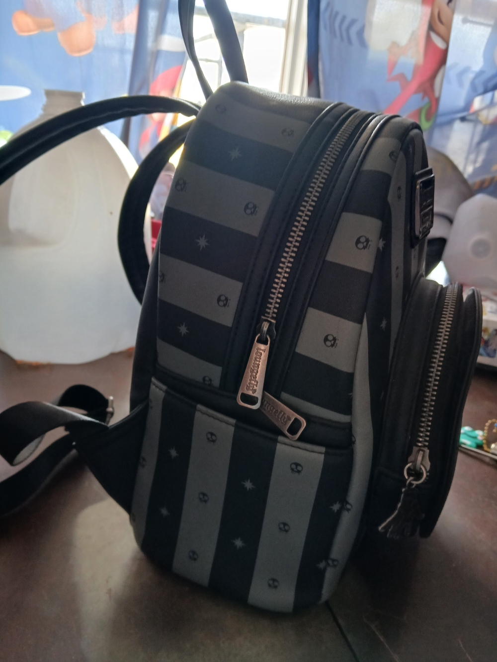 Wednesday Addams Loungefly Mini Backpack with Multicolor Web - Picture 3 of 6